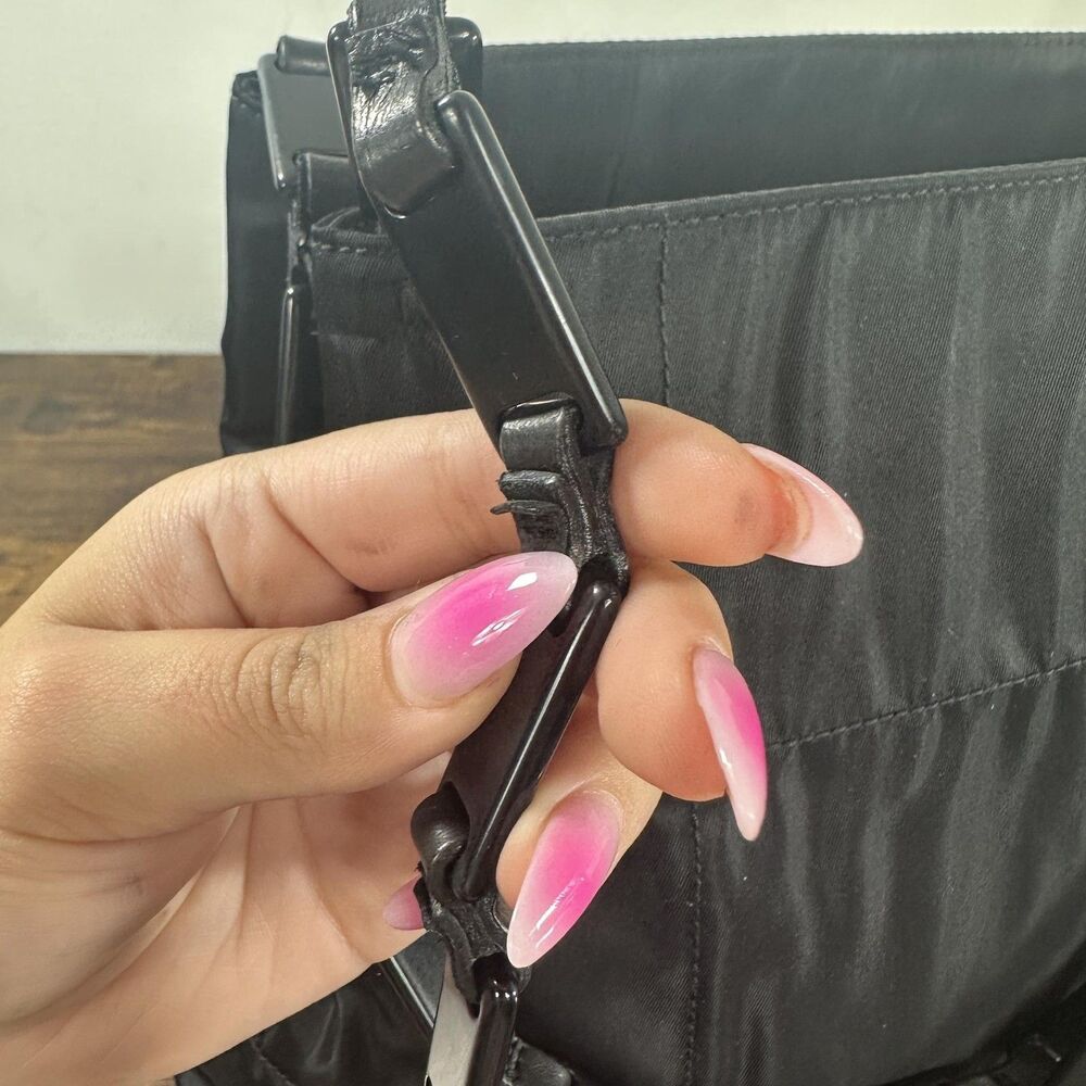 Prada Tessuto Nylon Shoulder Bag Medium Black Leather Strap Italy Logo Hardware - Picture 16 of 16